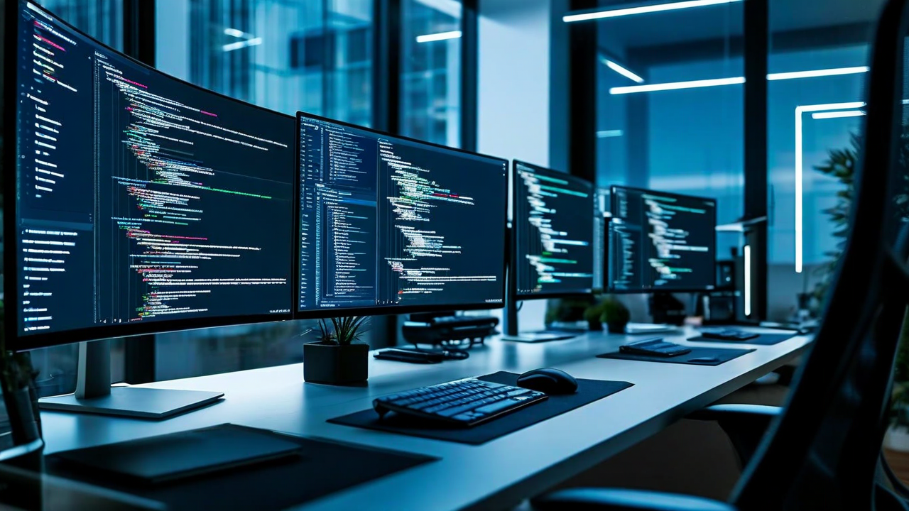 Modern developer workspace with collaboration tools